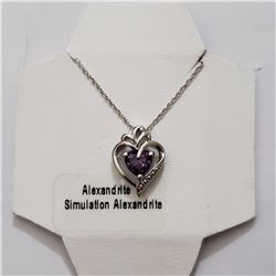 SILVER CREATED ALEXANDRITE 20"  NECKLACE