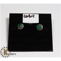 #4-GREEN CUBIC ZIRCONIA STUD EARRINGS