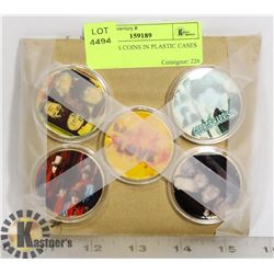 5 BEATLES COINS IN PLASTIC CASES