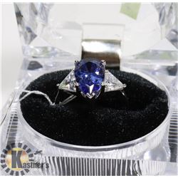 NEW STERLING 925/SILVER RING SIZE 8 BLUE CUBIC