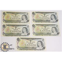 LOT OF FIVE 1973 CANADIAN DOLLAR BILLS