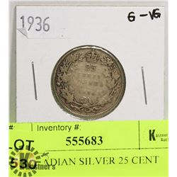 1936 CANADIAN SILVER 25 CENT COIN