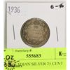 Image 1 : 1936 CANADIAN SILVER 25 CENT COIN