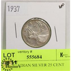 1937 CANADIAN SILVER 25 CENT COIN