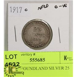 1917 NEWFOUNDLAND SILVER 25 CENT COIN