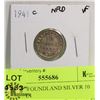 Image 1 : 1941 NEWFOUNDLAND SILVER 10 CENT COIN