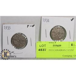 1934 AND 1935 CANADIAN 5 CENT COINS