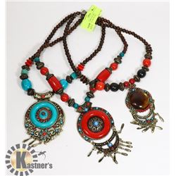 LOT OF 3 TIBETAN TRIBAL NECKLACE -BLUE CIRCLE,