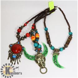 LOT OF 3 TIBETAN TRIBAL NECKLACE -FAUX TURQUOISE/