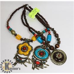 LOT OF 3 TIBETAN TRIBAL NECKLACE -FAUX AMBER WITH
