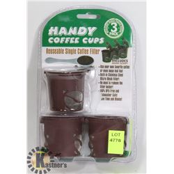 NEW 3PACK HANDY COFFEE CUPS REUSABLE SINGLE