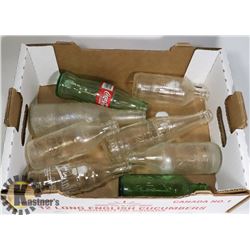 VARIOUS VINTAGE POP BOTTLES COKE , PEPSI . ETC