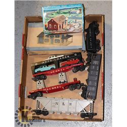 FLAT OF LIONEL TRAIN CARS AND ACCESSORIES