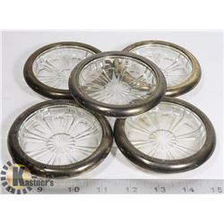 SET OF 5 SILVER AND GLASS ASHTRAYS