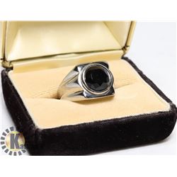 NEW MEN'S STEEL RING WITH BLACK STONE -