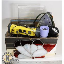 BOX OF MISCELLANEOUS : SPORT RADIO FLASHLIGHT;