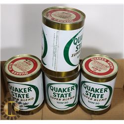 FOUR FULL CANS OF VINTAGE QUAKER STATE OIL