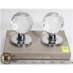 TWO CRYSTAL DOOR KNOBS NEW IN BOX /W HARDWARE