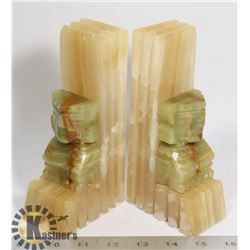 PAIR OF CARVED ALABASTER BOOKENDS