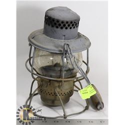 ANTIQUE WOODEN HANDLE ADLAKE CPR RAILWAY LANTERN