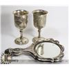 Image 1 : ANTIQUE NOUVEAU BRITANIA SILVER HAND MIRROR & TWO