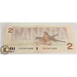 1986 CANADIAN $ 2 DOLLAR BILL