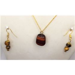 15)  GOLD TONE AND NATURAL TIGER'S EYE