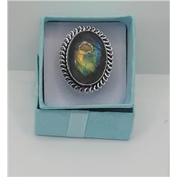 10)  LARGE OVAL NATURAL LABRADORITE RING