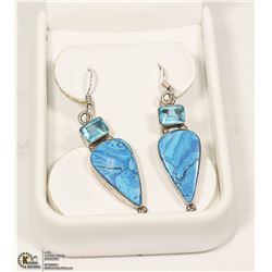 PAIR OF .925 SILVER STAMPED BLUE STONE