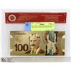 Image 1 : 24K CARAT GOLD FOIL $100 BANKNOTE