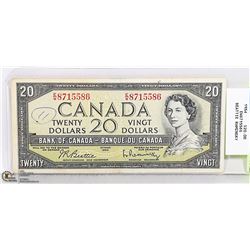 1954 CANADIAN $20 BILL SERIAL EW8715568 B/R