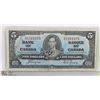 Image 1 : 1937 CANADIAN $5 BILL SERIAL ES1161075 C/T