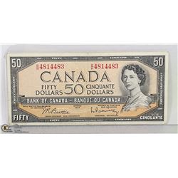 1954 CANADIAN $50 BILL SERIAL BH4814483