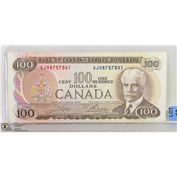 1975 CANADIAN $100 BILL SERIAL AJH8757541 C/B