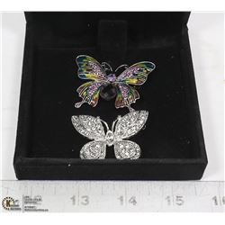 LOT OF 2 RHINESTONE BUTTERFLY BROOCHES