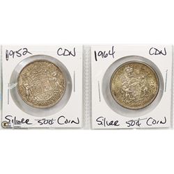 1952 & 1964 CANADIAN SILVER 50 CENT COINS