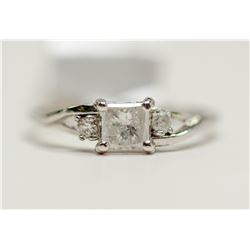 91) 14KT WHITE GOLD FANCY CUT DIAMOND RING. SIZE 6