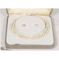 FRESH WATER PEARL NECKLACE, BRACELET & EARRING SET
