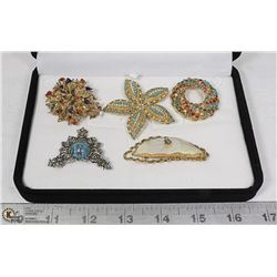 ESTATE BROOCH COLLECTION, WITH SHELL, TURQUOISE &
