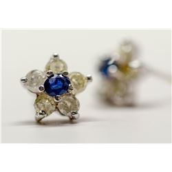84) 14KT WHITE GOLD PAIR OF SAPPHIRE & DIAMOND EAR