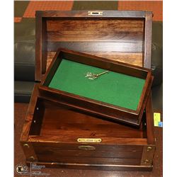 VINTAGE WOOD & BRASS BOX COMES WITH KEY & INSERT
