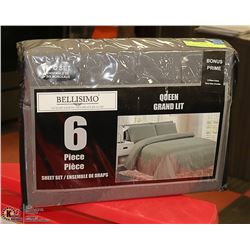 NEW 6PC GREY QUEEN SIZE BELLISIMO SHEET SET