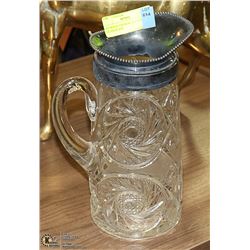 PIN WHEEL CRYSTAL PITCHER WITH SILVER PLATE