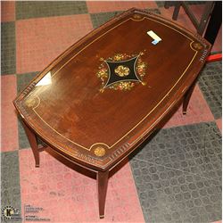 ANTIQUE COFFEE TABLE WITH FLORAL DESIGN UNDER