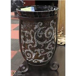 PARTY LITE AMARRETO SWIRL VASE WITH METAL FRAME