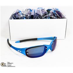 BOX OF METALLIC BLUE OAKLEY STYLE SUNGLASSES