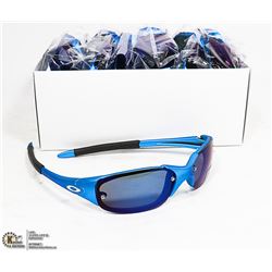 BOX OF METALLIC BLUE OAKLEY STYLE SUNGLASSES