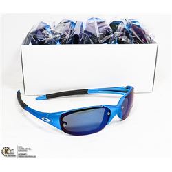 BOX OF METALLIC BLUE OAKLEY STYLE SUNGLASSES