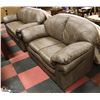 Image 1 : SOFT BROWN LEATHER SOFA & LOVESEAT