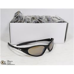 BOX OF METALLIC BLACK OAKLEY STYLE SUNGLASSES